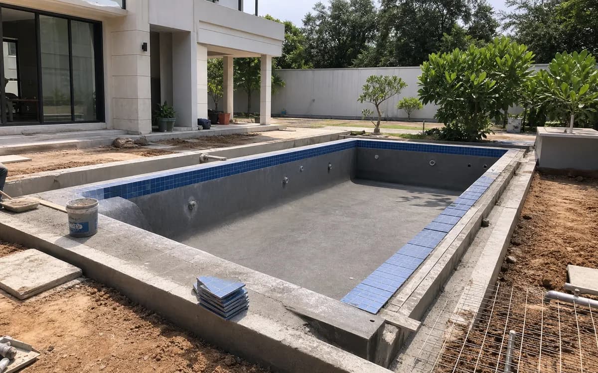 Swimming pool construction support in Mysore residential property